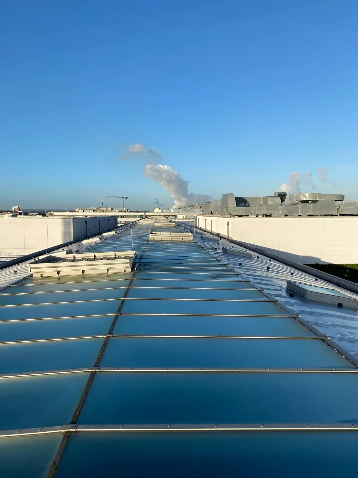 Industrielles Glasdach mit Lichtband und Rauch- und Wärmeabzug – betreut von Röther-Interservice in NRW